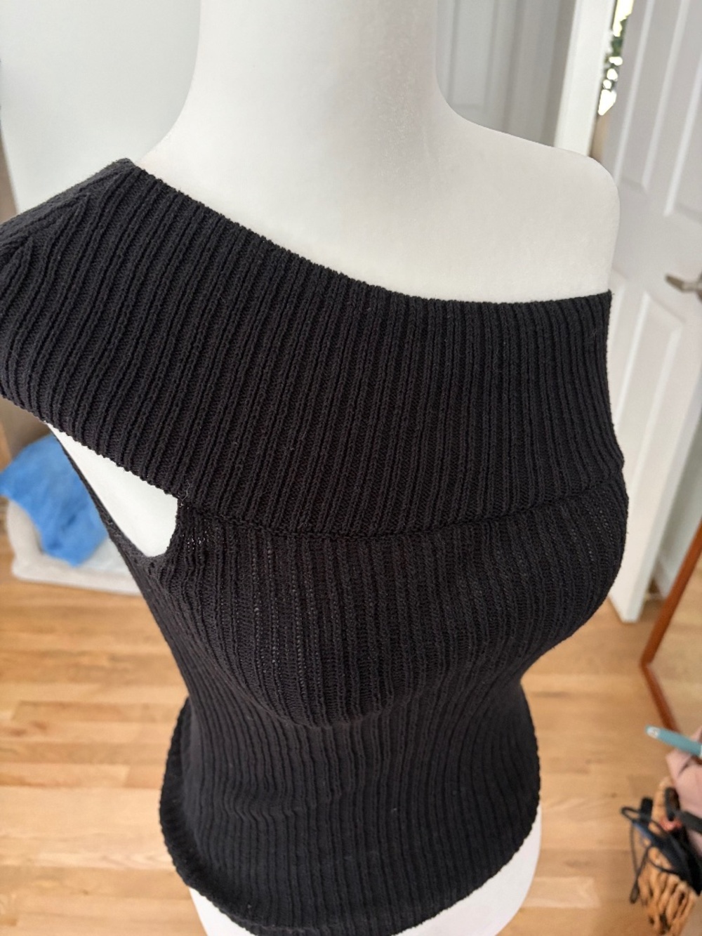 Loft one shoulder, black fitted sweater, size XS